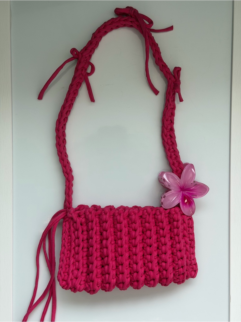 Handmade Hot Pink Crochet Crossbody Bag - Picture 9 of 10